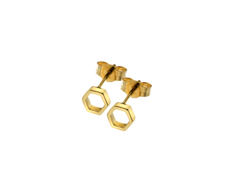 9ct Yellow Gold Hexagonal Earring Studs