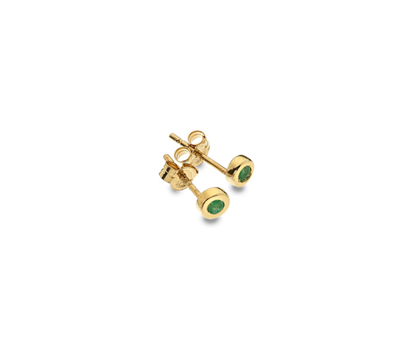 9ct Yellow Gold 3.5mm Round Emerald Set Stud Earrings