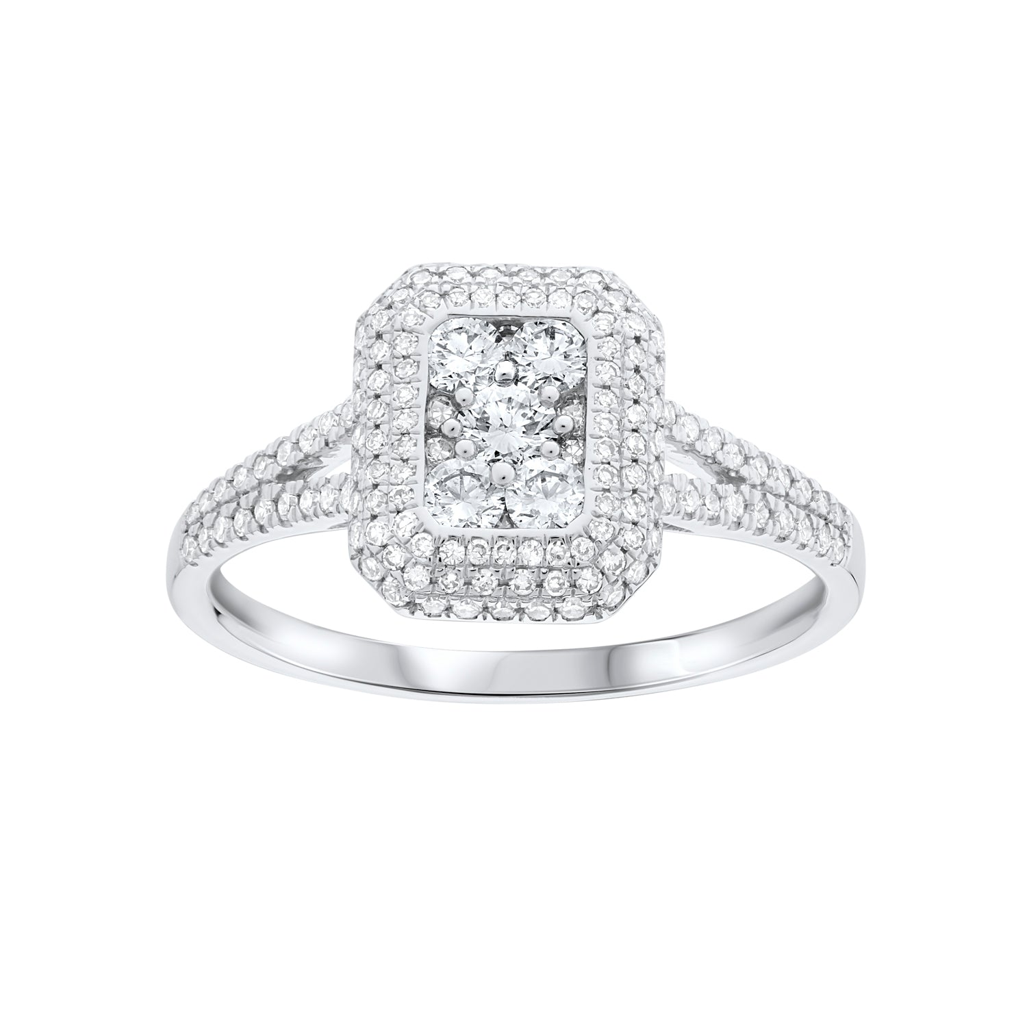Emerald Shape Diamond Multi Cluster Cocktail Dress Ring