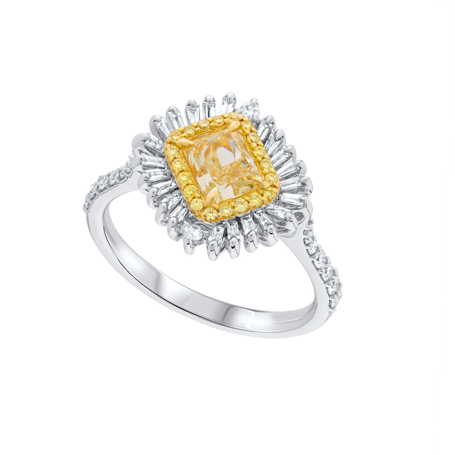 Yellow Diamond Flower Cocktail Dress Ring With Diamond Set Shoulders