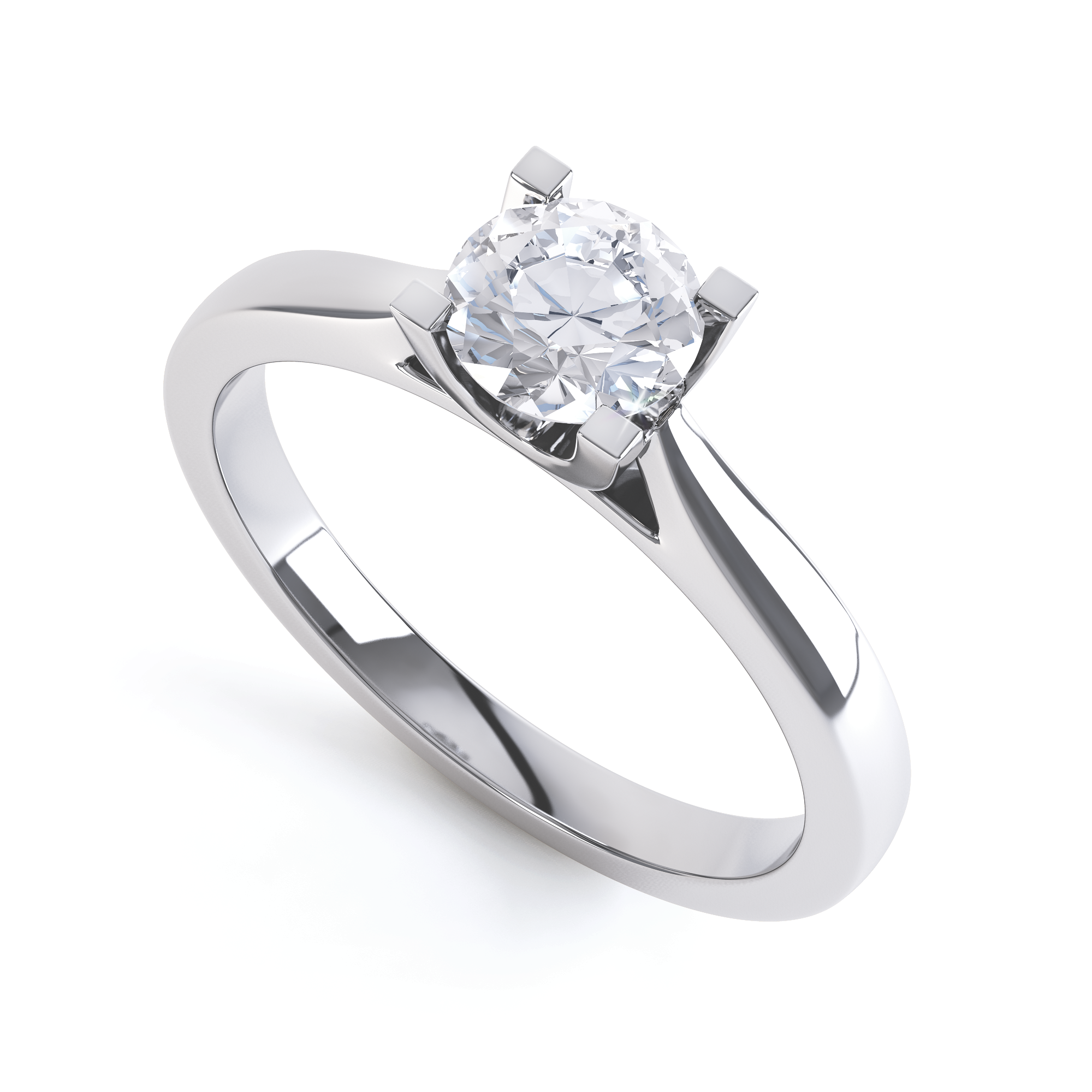 Round Brilliant Cut Centre Stone, Four claw, Tapered Shoulders, Diamond Engagement Ring