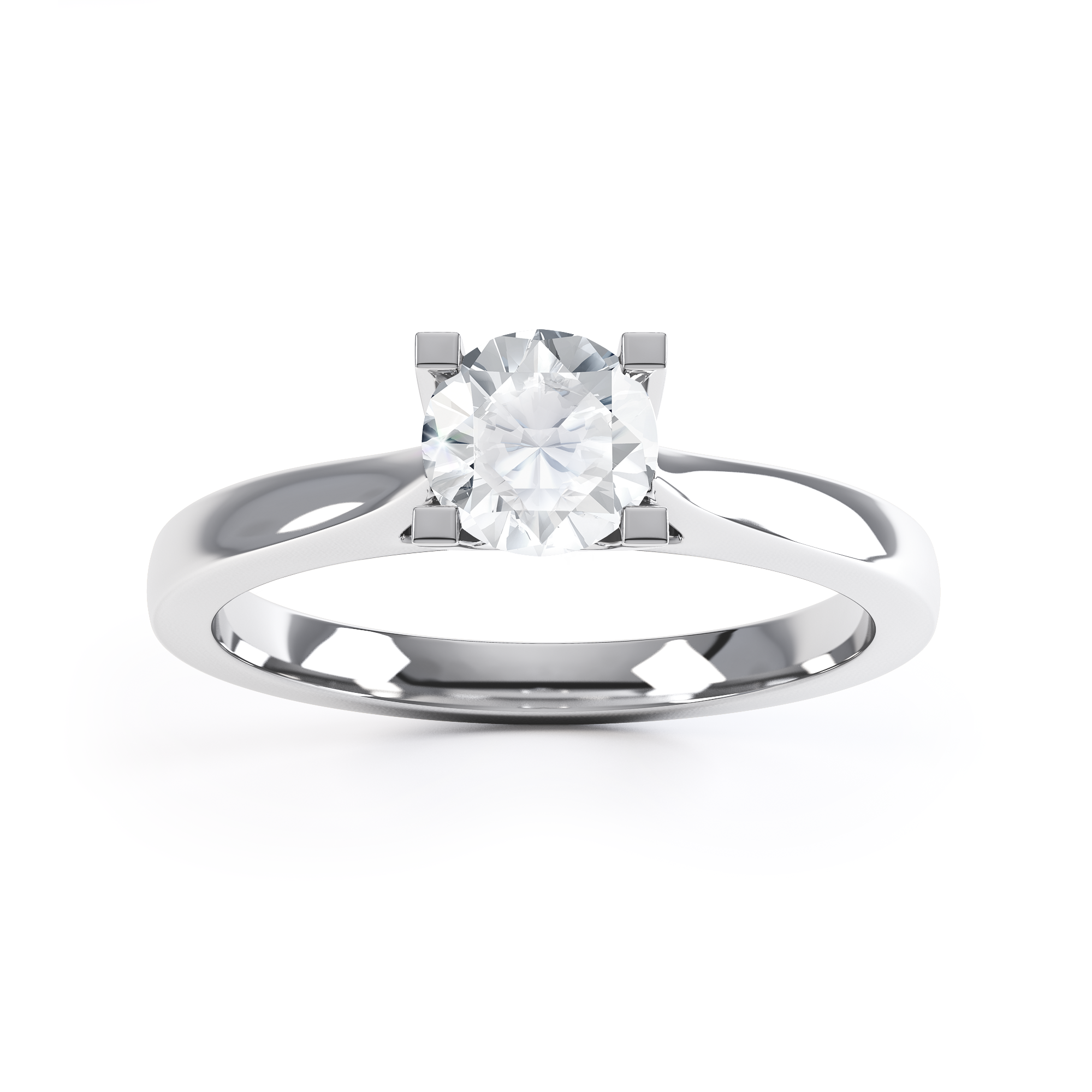 Round Brilliant Cut Centre Stone, Four claw, Tapered Shoulders, Diamond Engagement Ring