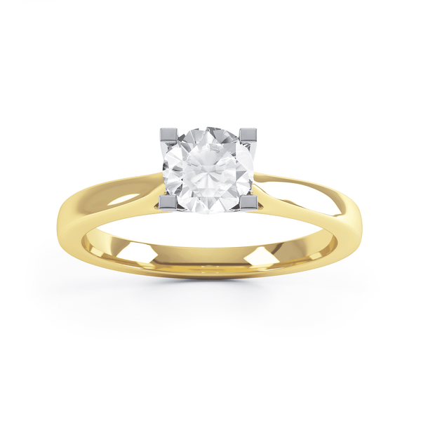 Round Brilliant Cut Centre Stone, Four claw, Tapered Shoulders, Diamond Engagement Ring