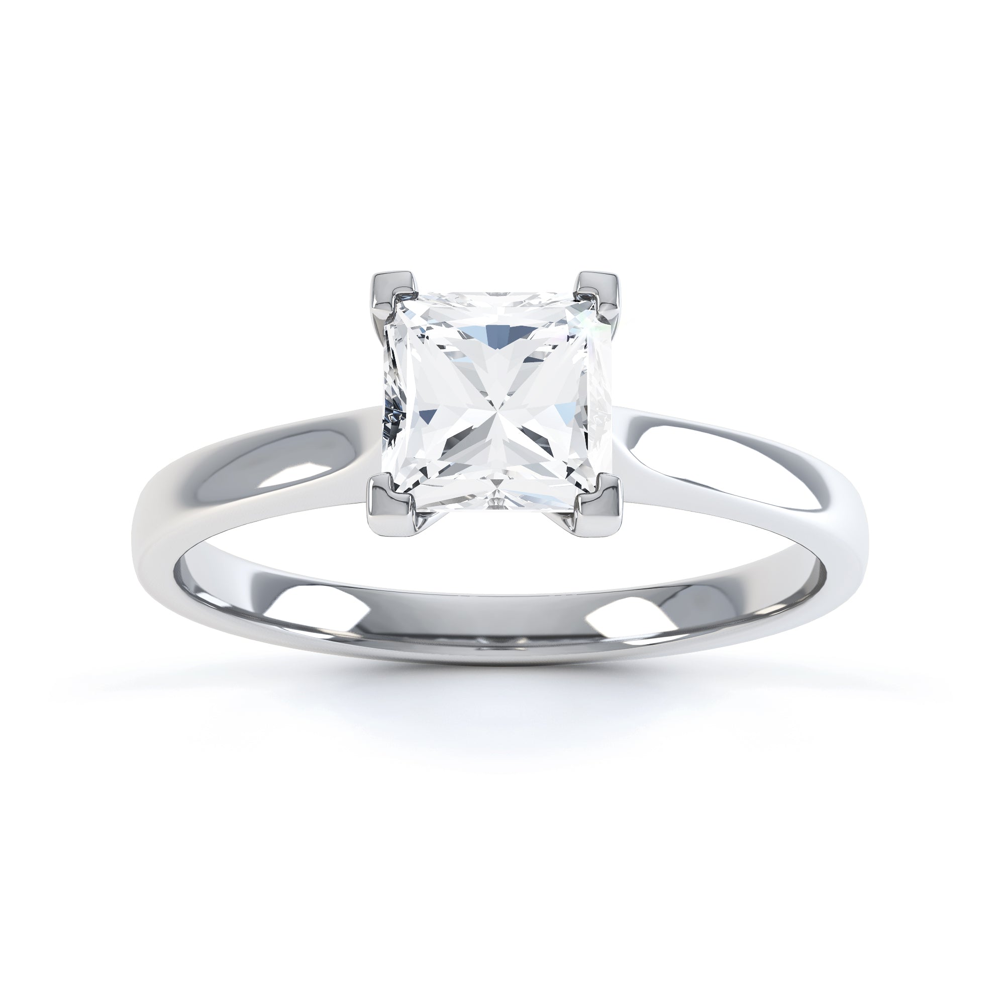 Princess Cut Centre Stone, Four Claw, Parallel Shoulders, Diamond Engagement Ring