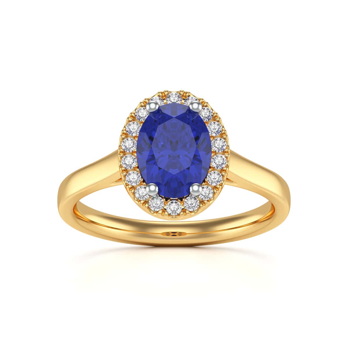 18ct Gold  Diamond Halo Blue Sapphire Engagement Ring - Oval Shape