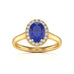 Diamond Halo Oval Shape Blue Sapphire Engagement Ring in 18ct Gold and Platinum