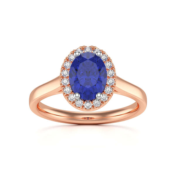 Diamond Halo Oval Shape Blue Sapphire Engagement Ring in 18ct Gold and Platinum