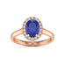 Diamond Halo Oval Shape Blue Sapphire Engagement Ring in 18ct Gold and Platinum
