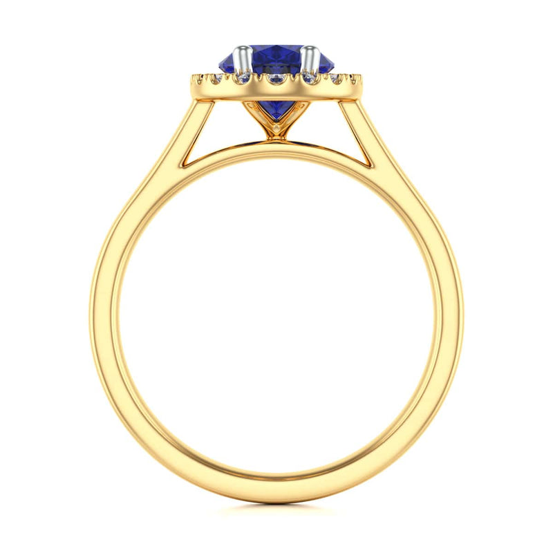 Diamond Halo Oval Shape Blue Sapphire Engagement Ring in 18ct Gold and Platinum