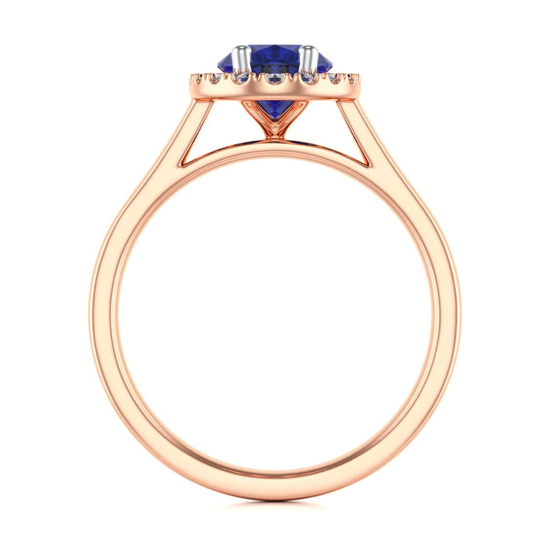 Diamond Halo Oval Shape Blue Sapphire Engagement Ring in 18ct Gold and Platinum