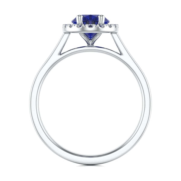 Diamond Halo Oval Shape Blue Sapphire Engagement Ring in 18ct Gold and Platinum