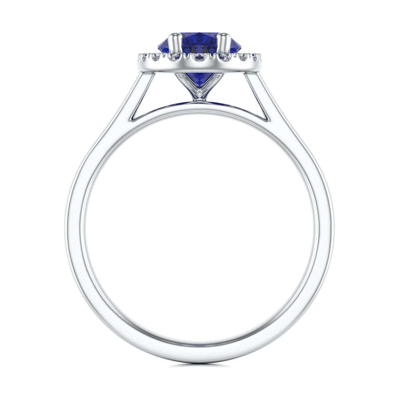 Diamond Halo Oval Shape Blue Sapphire Engagement Ring in 18ct Gold and Platinum