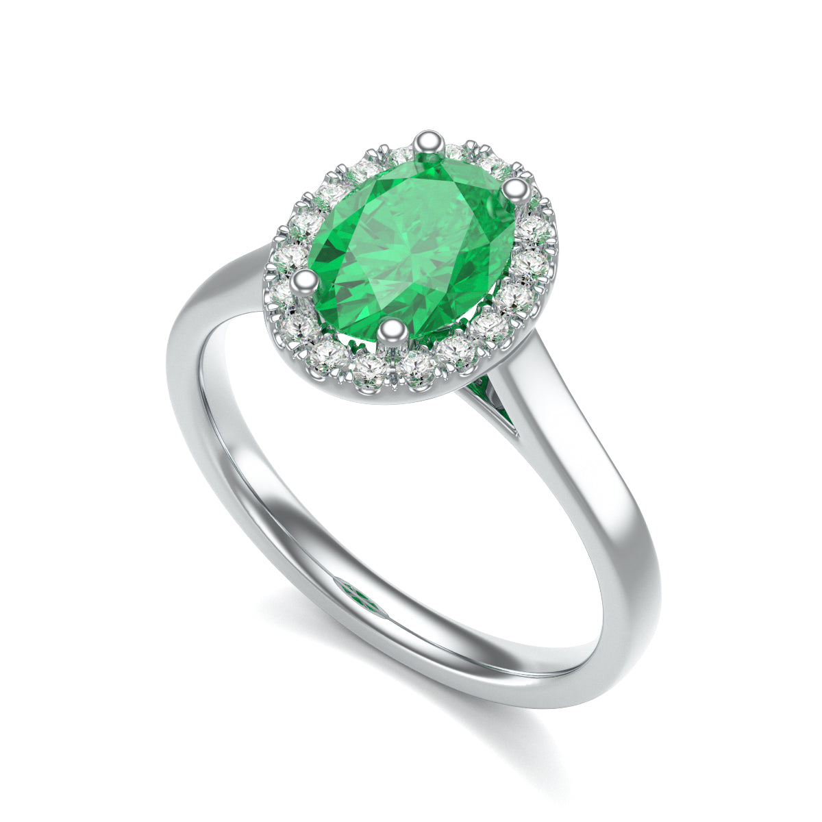 Oval Halo Emerald and Diamond Ring