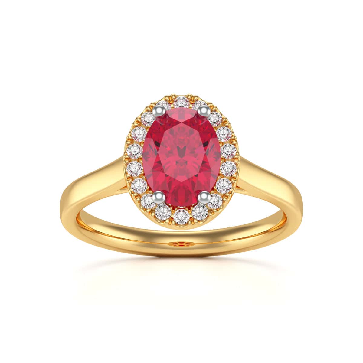 18ct Gold  Diamond Halo Ruby Engagement Ring - Oval Shape