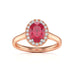 Diamond Halo Ruby Engagement Ring - Oval Shape in 18ct Gold and Platinum