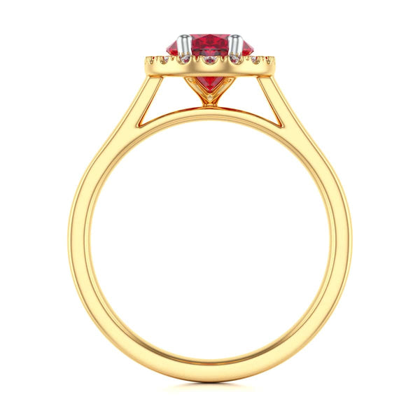 Diamond Halo Ruby Engagement Ring - Oval Shape in 18ct Gold and Platinum