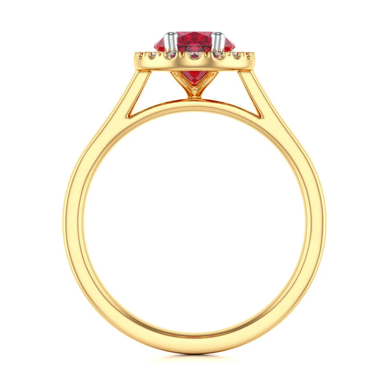 Diamond Halo Ruby Engagement Ring - Oval Shape in 18ct Gold and Platinum