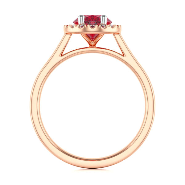 Diamond Halo Ruby Engagement Ring - Oval Shape in 18ct Gold and Platinum