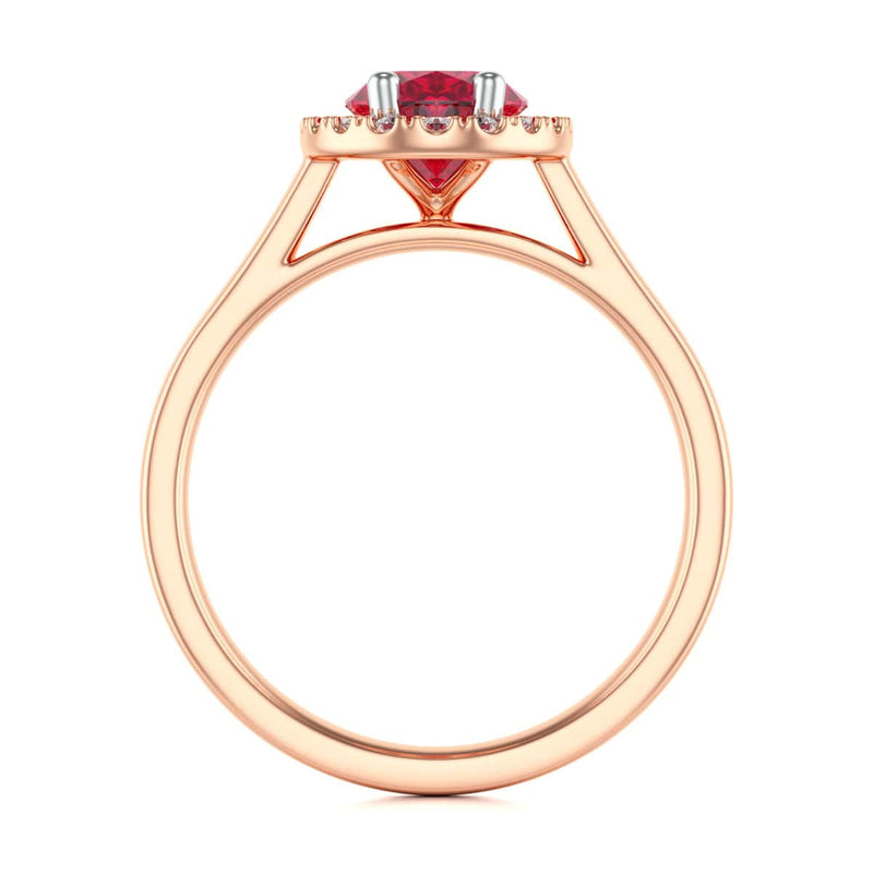 Diamond Halo Ruby Engagement Ring - Oval Shape in 18ct Gold and Platinum