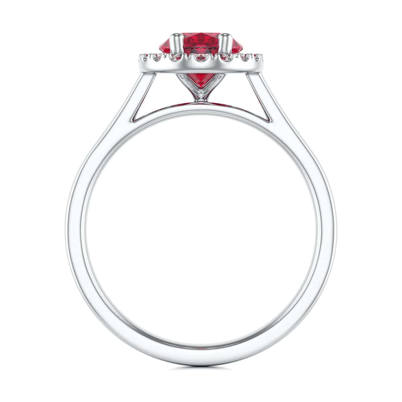 Diamond Halo Ruby Engagement Ring - Oval Shape in 18ct Gold and Platinum
