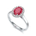Diamond Halo Ruby Engagement Ring - Oval Shape in 18ct Gold and Platinum