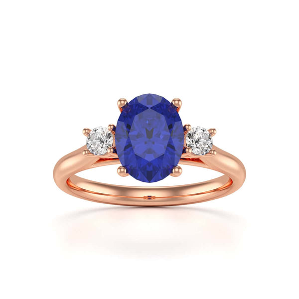 Oval Shape Trilogy Blue Sapphire Engagement Ring in 18ct Gold and Platinum