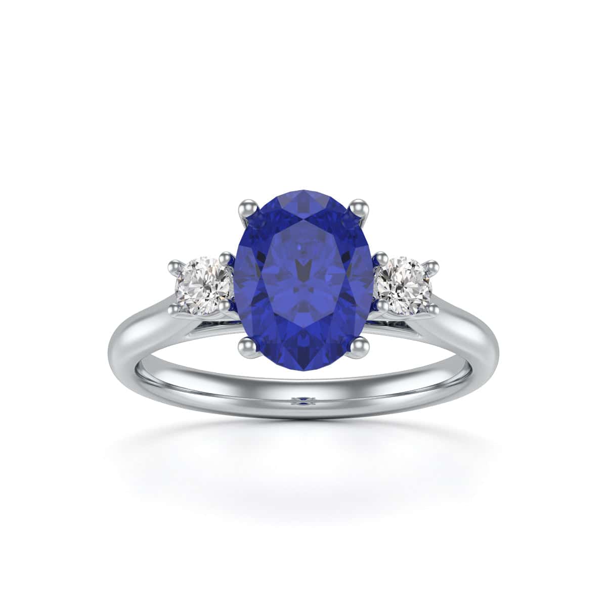 18ct Gold Oval Trilogy  Blue Sapphire Engagement Ring - Oval Shape