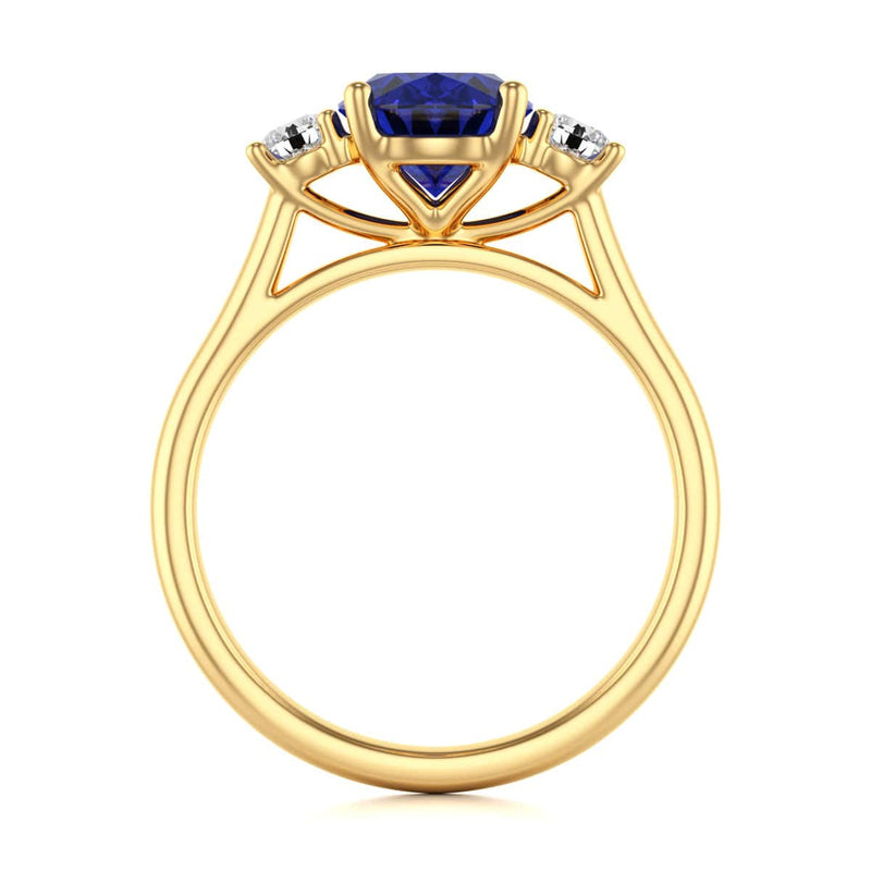 Oval Shape Trilogy Blue Sapphire Engagement Ring in 18ct Gold and Platinum