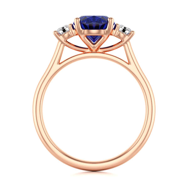 Oval Shape Trilogy Blue Sapphire Engagement Ring in 18ct Gold and Platinum
