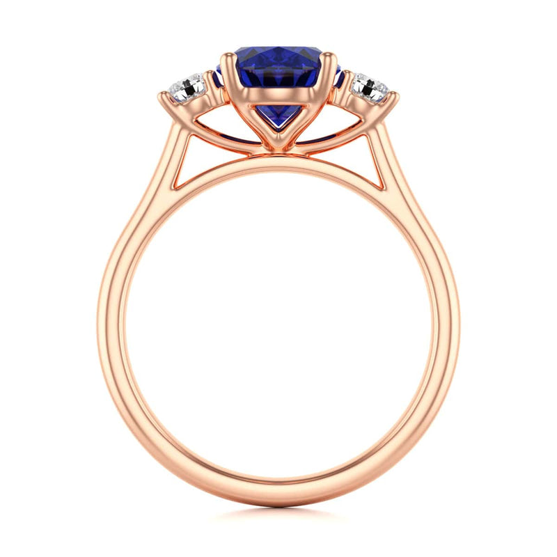 Oval Shape Trilogy Blue Sapphire Engagement Ring in 18ct Gold and Platinum