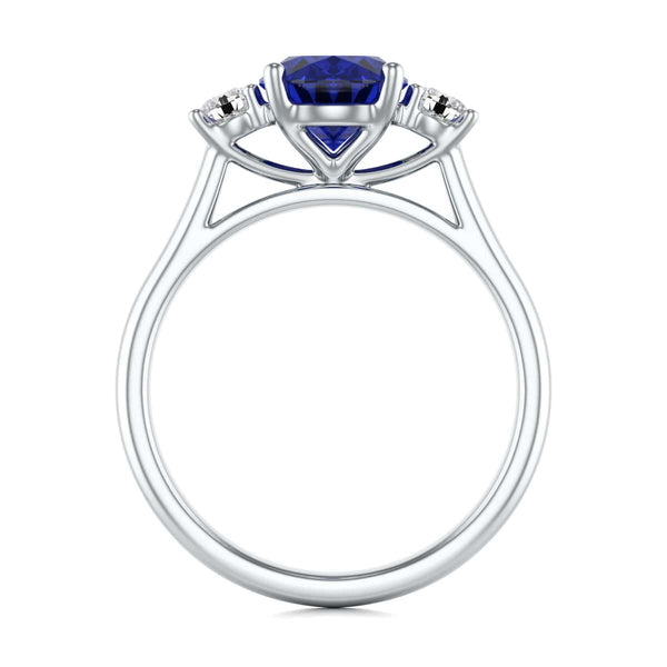 Blue Sapphire Oval Trilogy Ring with Diamond Side Stones Manna Jewellers Ltd