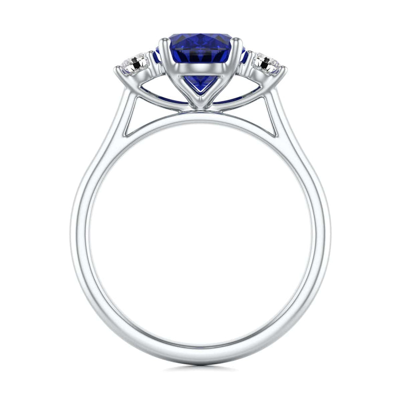 Oval Shape Trilogy Blue Sapphire Engagement Ring in 18ct Gold and Platinum