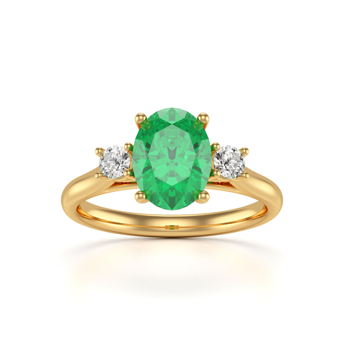 Emerald Oval Trilogy Ring with Diamond Side Stones