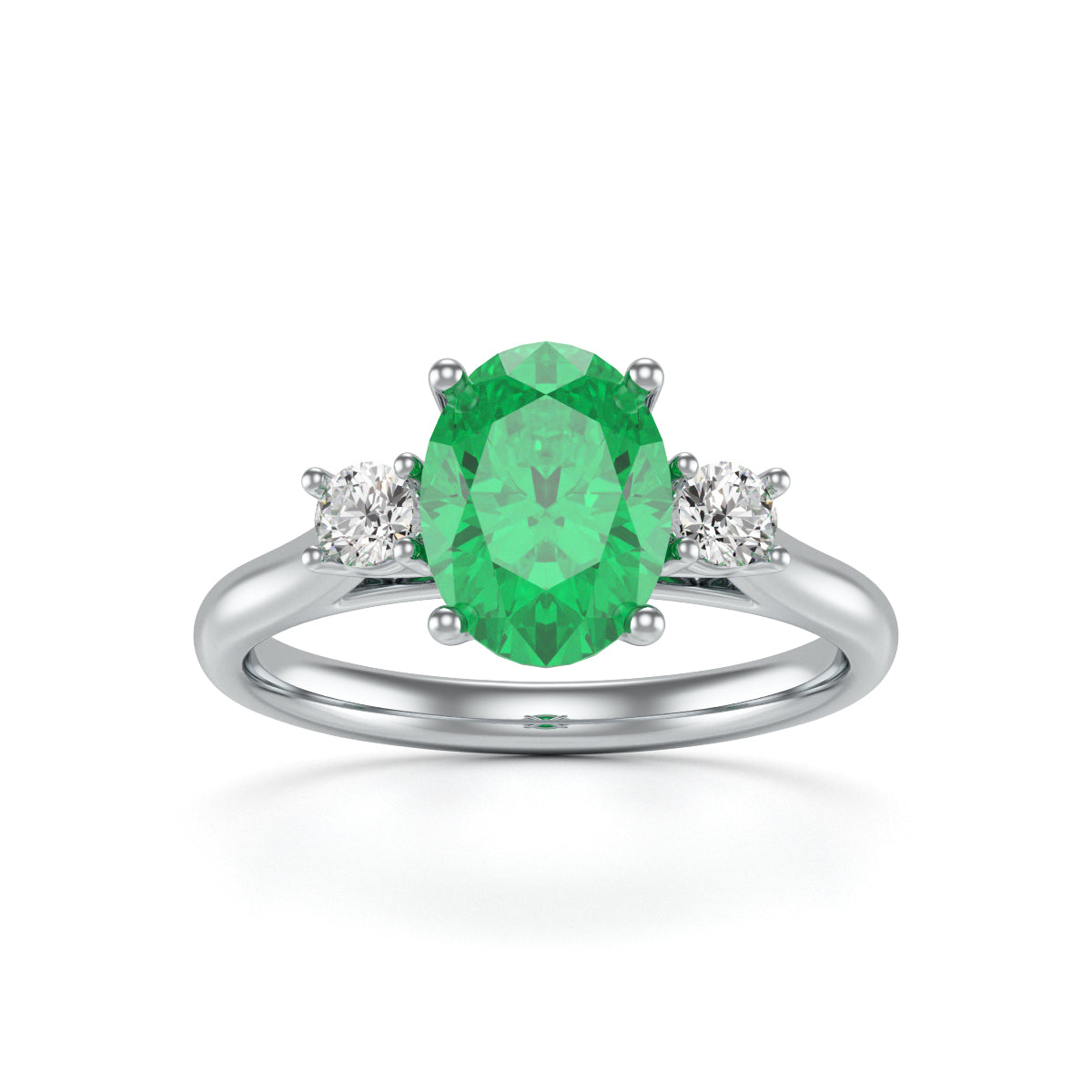 Emerald Oval Trilogy Ring with Diamond Side Stones