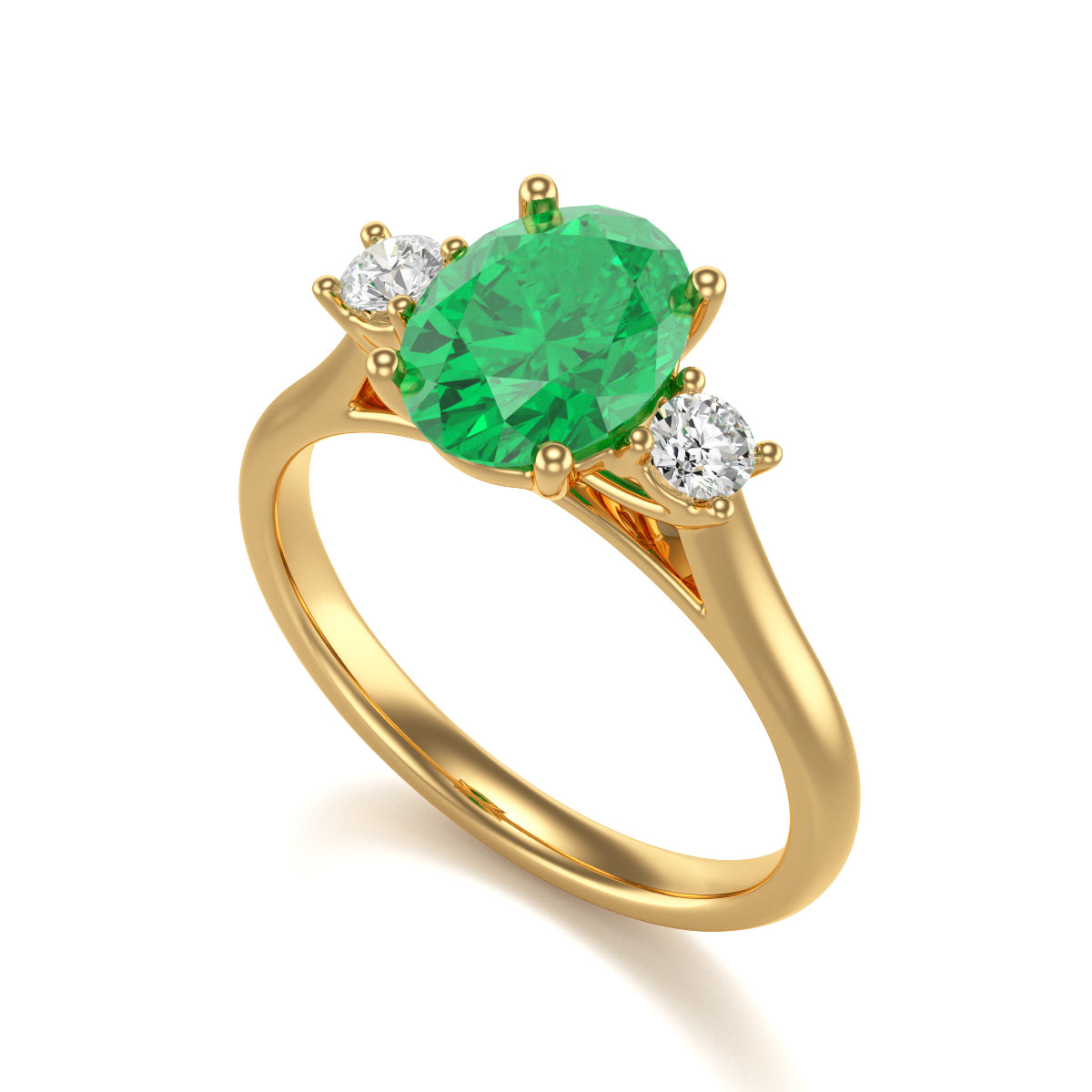 Emerald Oval Trilogy Ring with Diamond Side Stones