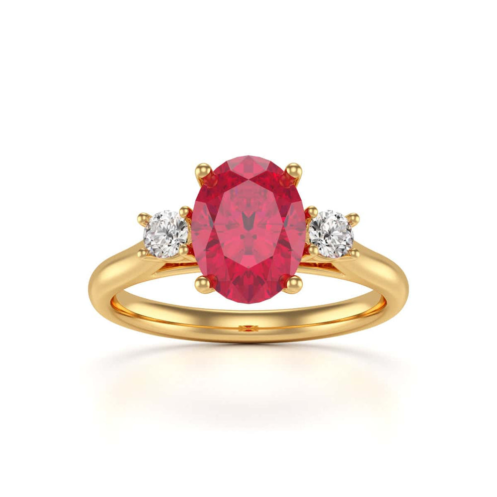 Oval Shape Ruby Trilogy Engagement Ring in 18ct Gold and Platinum