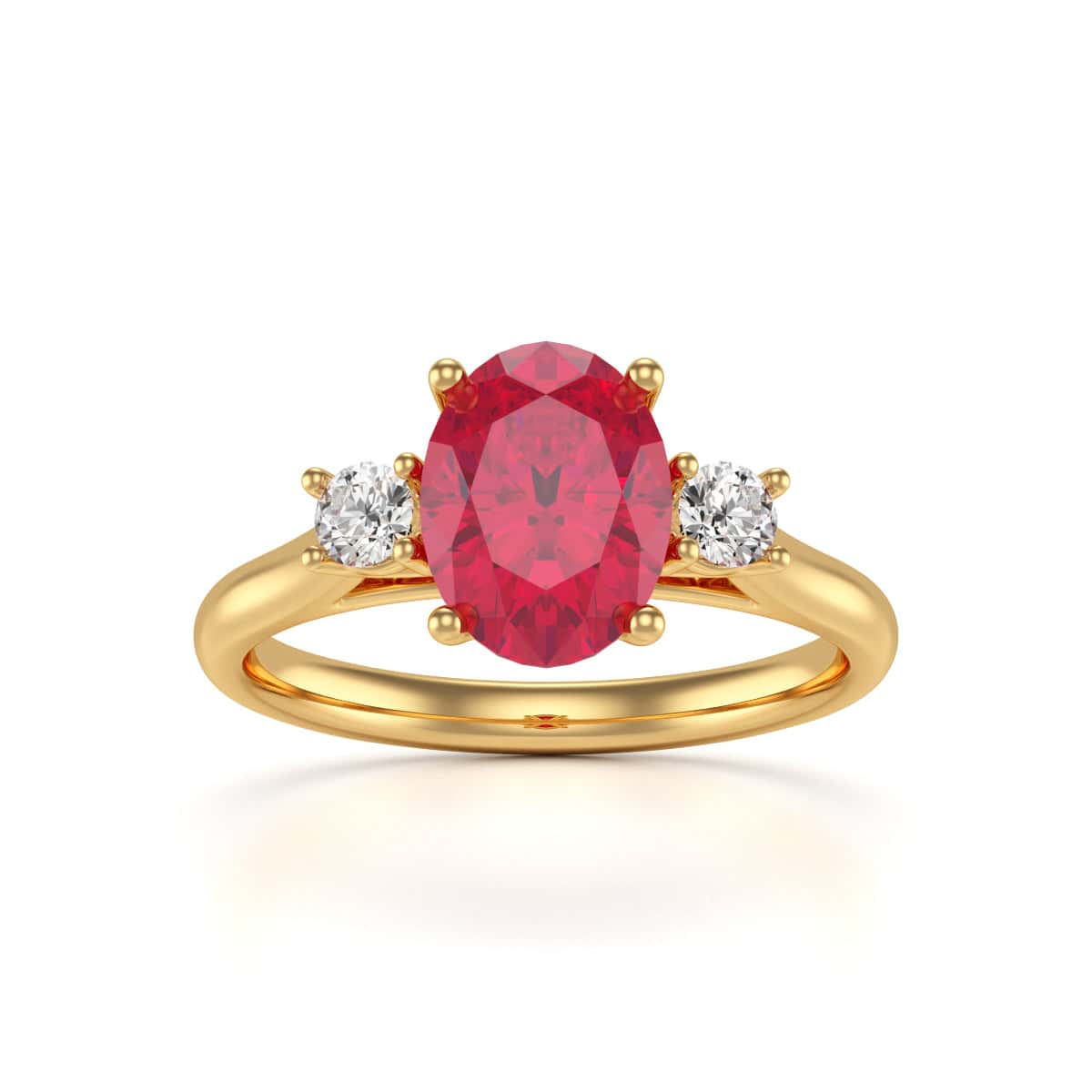 18ct Gold   Ruby Trilogy Engagement Ring - Oval Shape