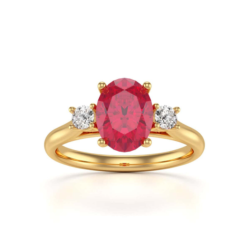 Oval Shape Ruby Trilogy Engagement Ring in 18ct Gold and Platinum