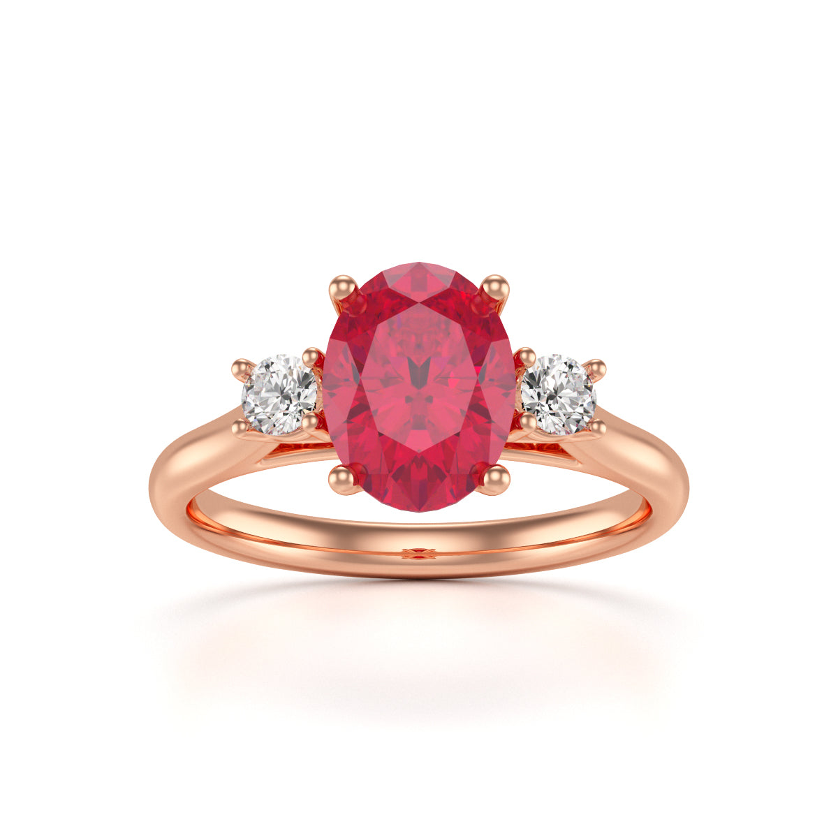 Ruby Oval Trilogy Ring with Diamond Side Stones