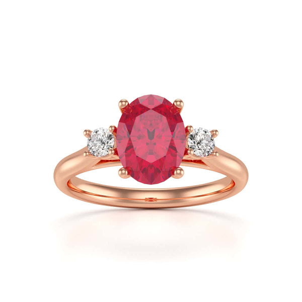 Oval Shape Ruby Trilogy Engagement Ring in 18ct Gold and Platinum