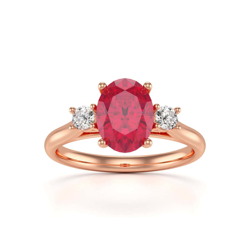 Oval Shape Ruby Trilogy Engagement Ring in 18ct Gold and Platinum