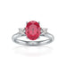 Oval Shape Ruby Trilogy Engagement Ring in 18ct Gold and Platinum