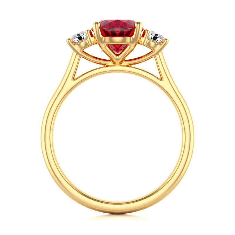 Oval Shape Ruby Trilogy Engagement Ring in 18ct Gold and Platinum