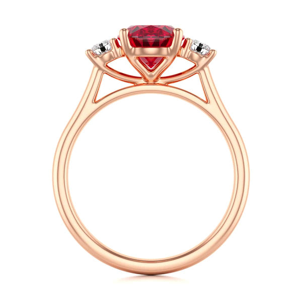 Oval Shape Ruby Trilogy Engagement Ring in 18ct Gold and Platinum