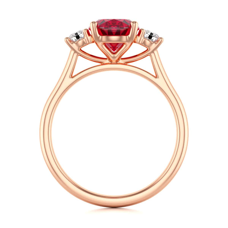 Oval Shape Ruby Trilogy Engagement Ring in 18ct Gold and Platinum