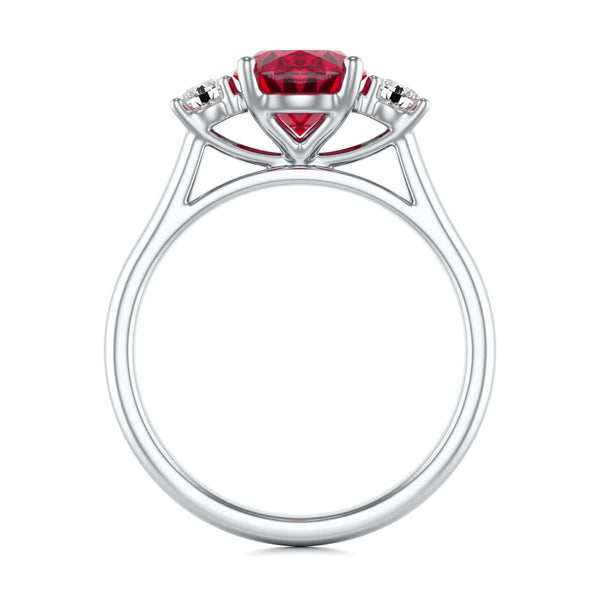 Oval Shape Ruby Trilogy Engagement Ring in 18ct Gold and Platinum