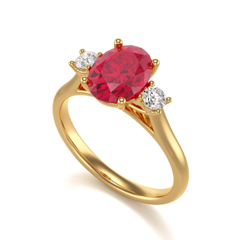 Oval Shape Ruby Trilogy Engagement Ring in 18ct Gold and Platinum