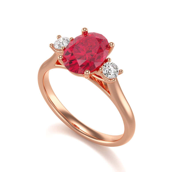 Oval Shape Ruby Trilogy Engagement Ring in 18ct Gold and Platinum