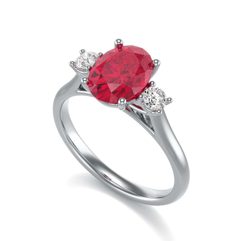 Oval Shape Ruby Trilogy Engagement Ring in 18ct Gold and Platinum