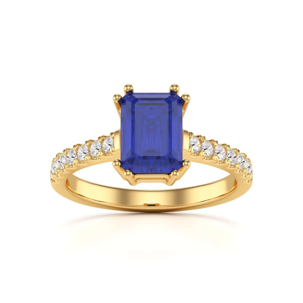 Blue Sapphire with Diamond Set Shoulders Dress Ring
